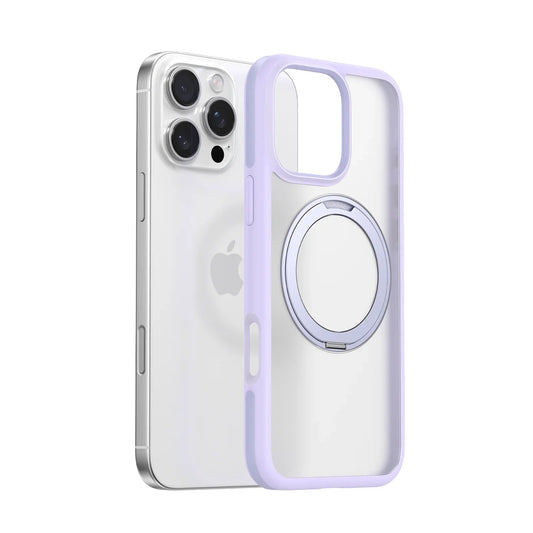 TORRAS Ostand R Fusion case for iPhone 16 Pro with lilac bumper and magnetic ring kickstand.