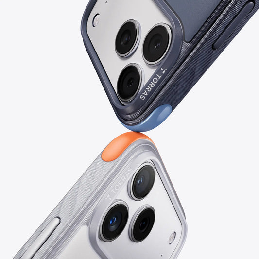 TORRAS Ostand Q3 Rugg iPhone 17 Pro case with rugged edges and stand support.