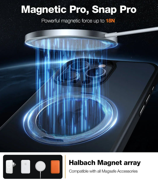TORRAS Ostand R iPhone 15 case with powerful magnetic snap-on force for MagSafe accessories.