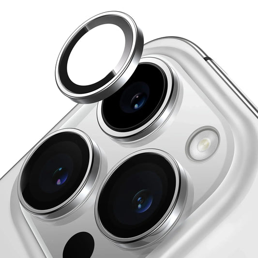 Silver Lensguard camera protectors for iPhone 15 Pro