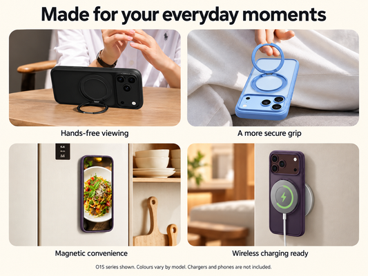 O1S stand, grip, magnetic mounting and wireless charging scenes