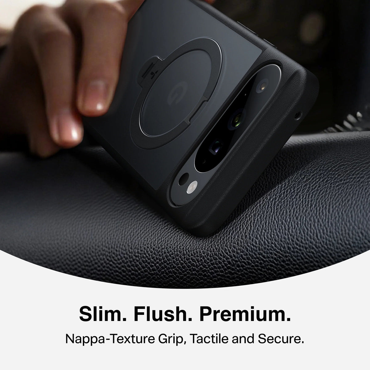 TORRAS Ostand Q3 Spin case for Google Pixel 10/10 Pro, Nappa texture, magnetic ring.