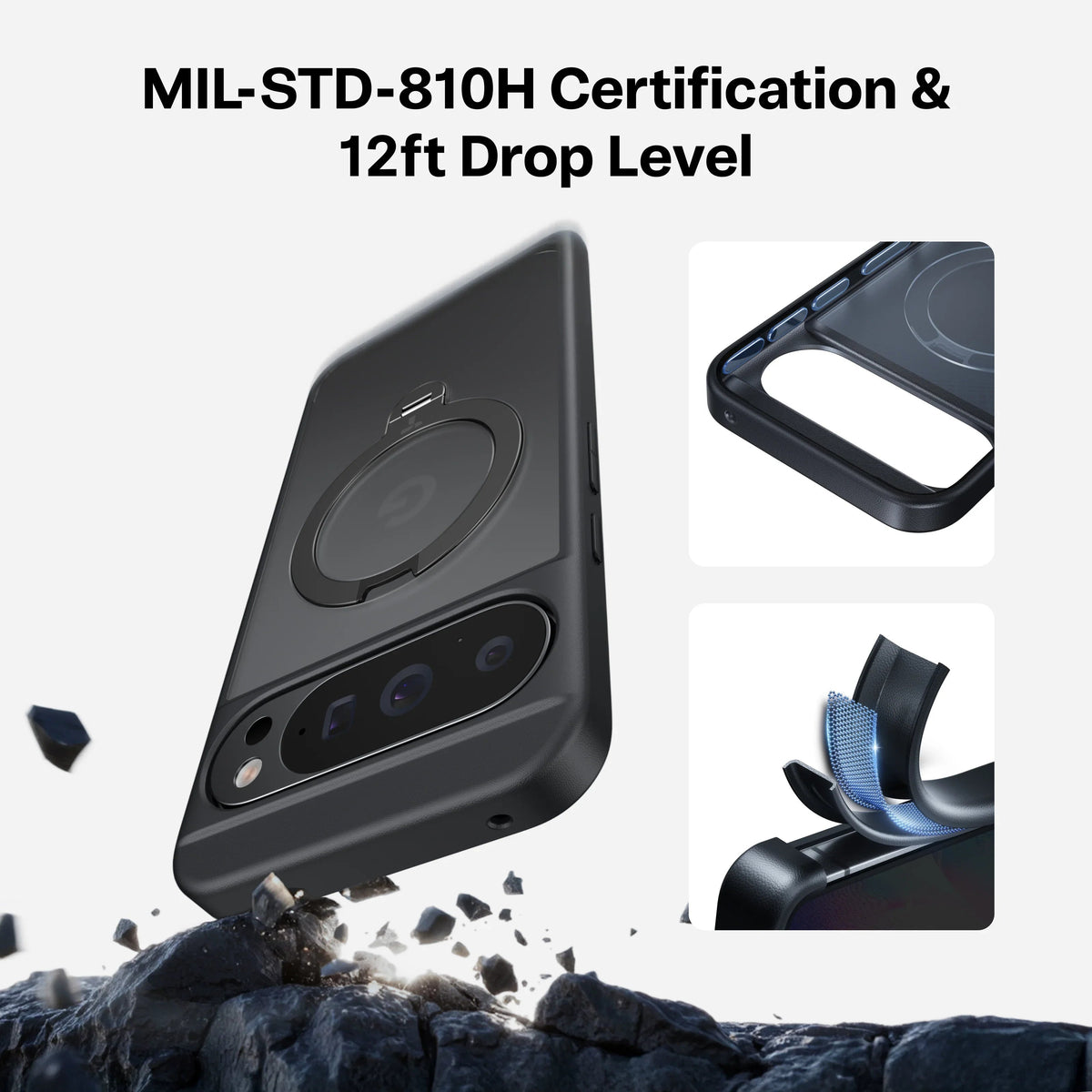 TORRAS Ostand Q3 Spin Google Pixel case: Magnetic stand, MIL-STD-810H drop protection.