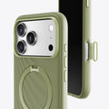 TORRAS Ostand Q3 sage green silicone case for iPhone 17 Pro with magnetic stand ring