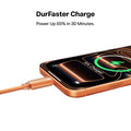 TORRAS orange braided cable: 'DurFaster Charge' fast charging a phone.