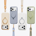 TORRAS Ostand Q3 Silicone Wind Limited iPhone 17 Pro Max cases in beige, blue, white, green with lanyards.