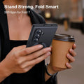 Black TORRAS Ostand Q3 Spin case for Samsung Z Fold 7, magnetic ring stand, with text 'Stand Strong. Fold Smart. 360 Spin'.