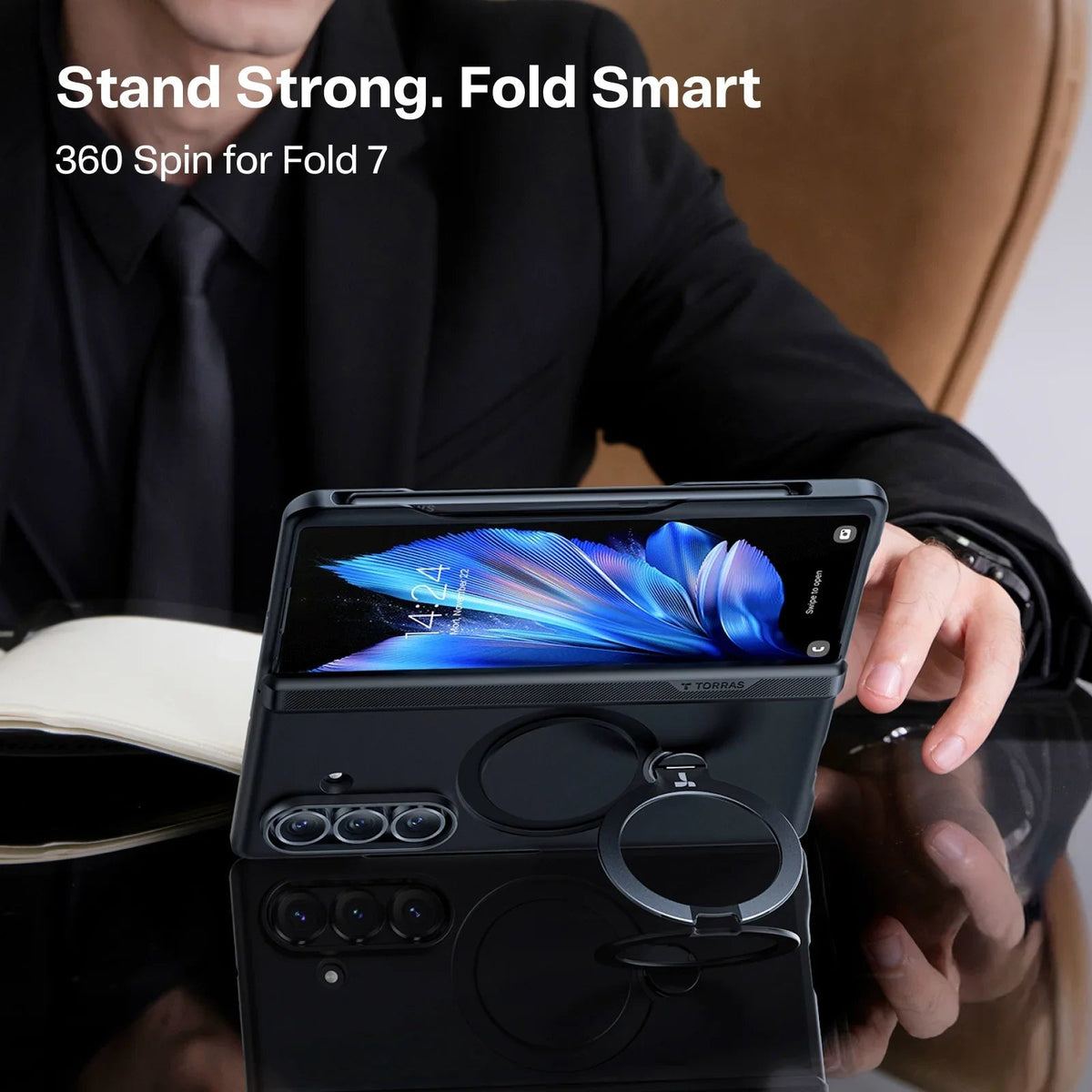 TORRAS Ostand Q3 Spin case for Samsung Z Fold 7 with 360 spin kickstand.