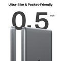 TORRAS MiniMag power bank showing its 0.5 inch ultra-slim and pocket-friendly design.