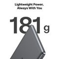 TORRAS MiniMag 10k mAh power bank, 181g. Lightweight dark grey design.