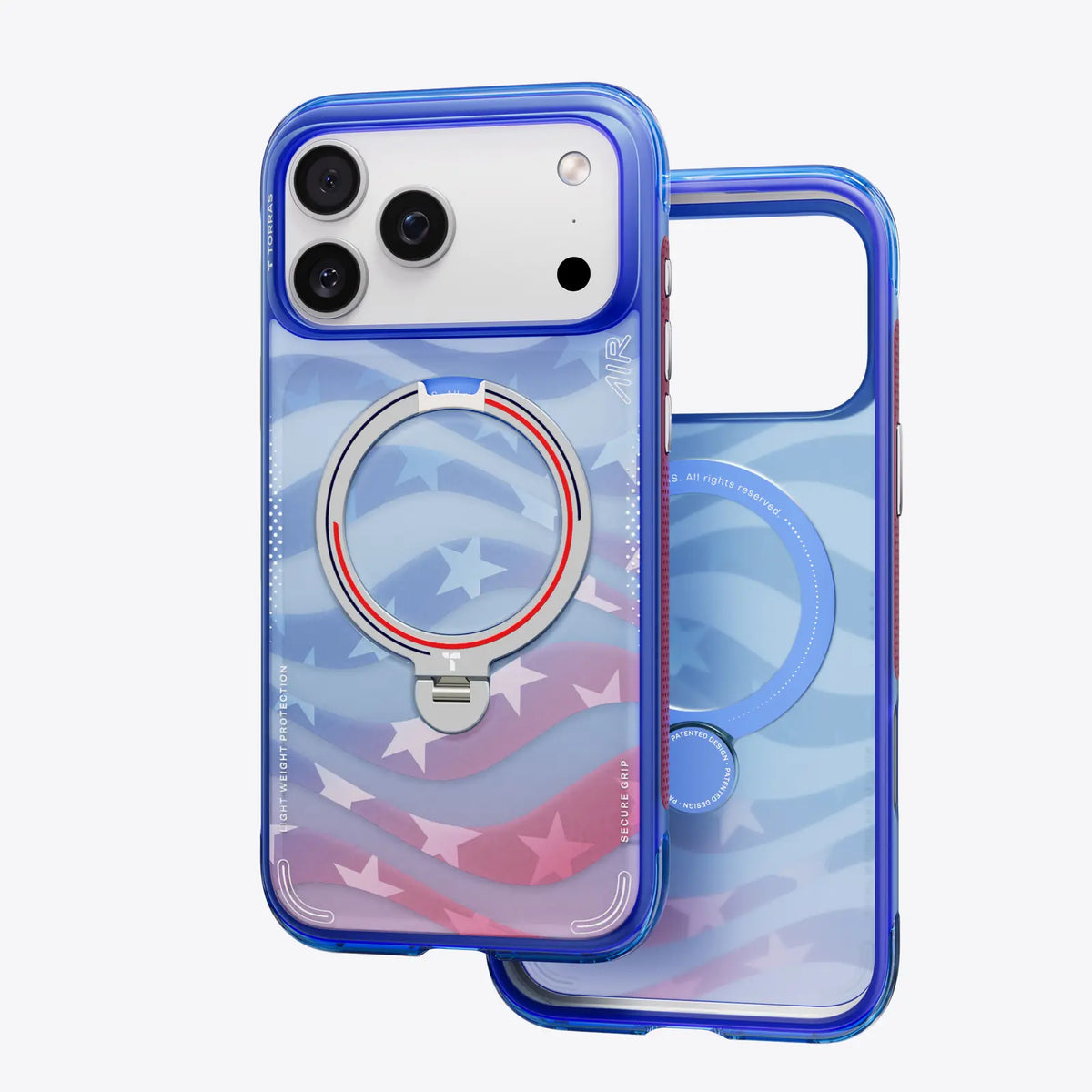 TORRAS Ostand Q3 Air Football Limited case for iPhone 17 Pro Max with magnetic stand, American flag design.