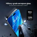 TORRAS GlassGo privacy screen protector for iPhone 16 Pro Max. Military-grade aerospace glass, 12ft shatterproof.