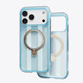 TORRAS Ostand Q3 Air case in light blue stripes with a gold ring stand