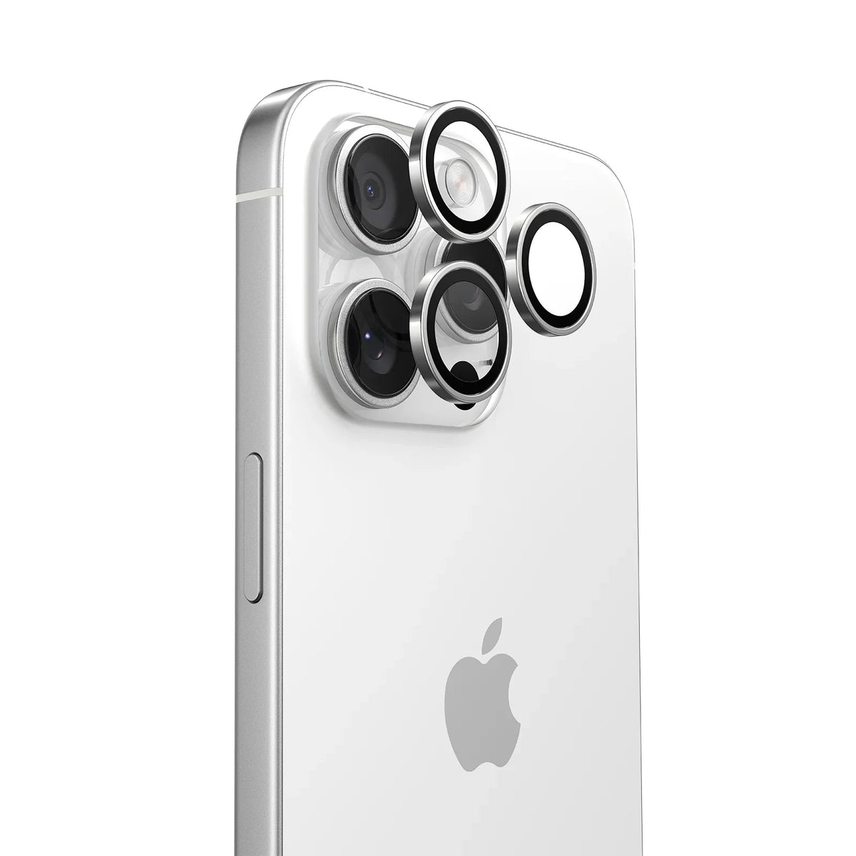 TORRAS Lensguard camera protectors with silver rims on iPhone 16 Pro Max lenses