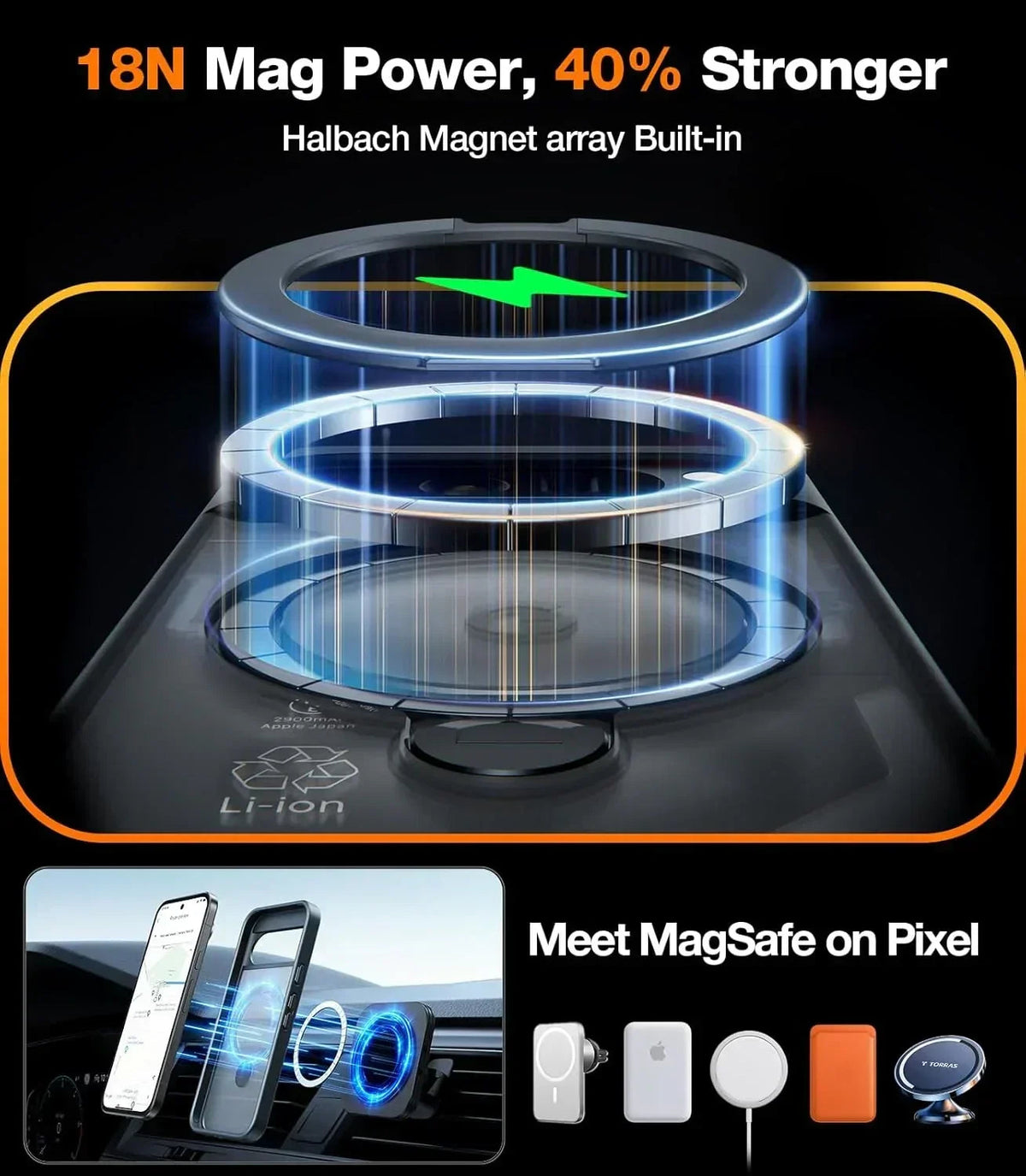 TORRAS Ostand Q3 Spin Pixel 9 Pro XL: 18N Mag Power magnetic stand.