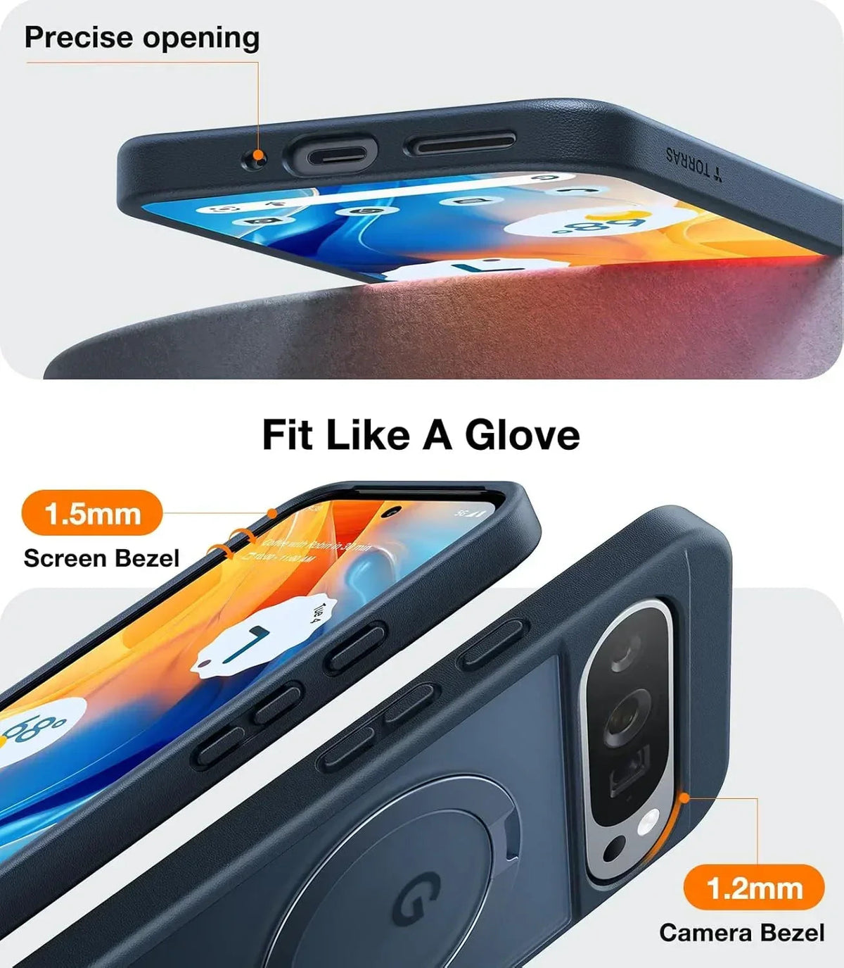 TORRAS Ostand Q3 Spin Pixel 9 Pro XL case: magnetic stand, 1.5mm screen & 1.2mm camera bezels.