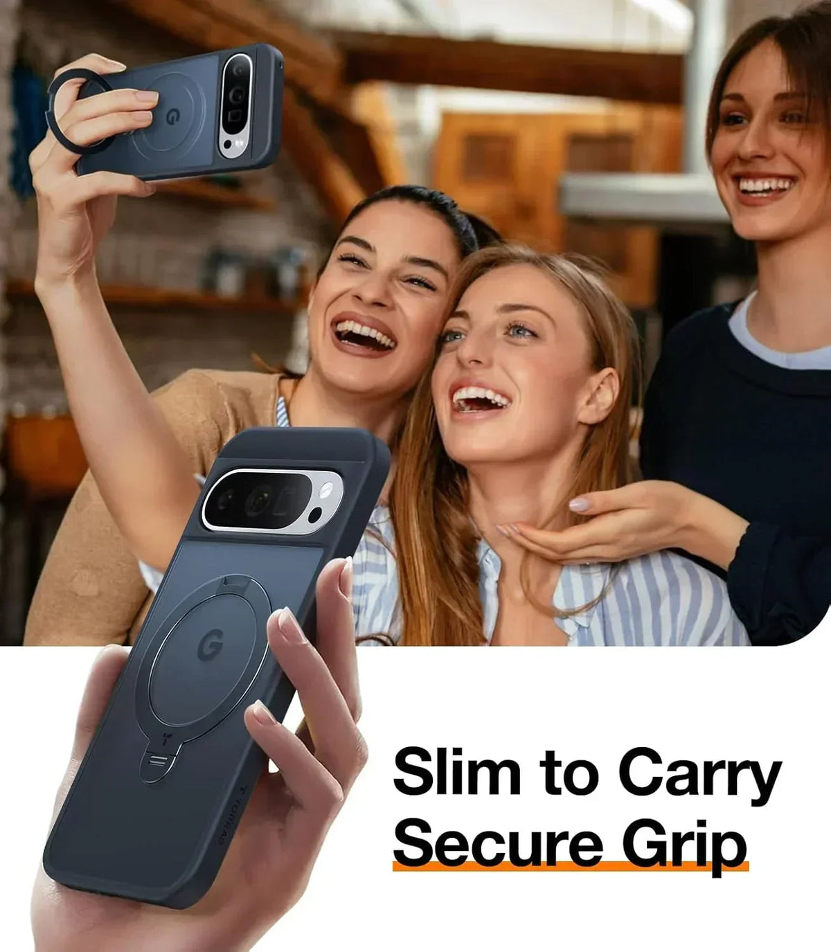 TORRAS Ostand Q3 Spin Google Pixel 9 Pro XL case: Slim, secure grip, magnetic stand.