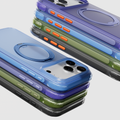 TORRAS Ostand O3 Air Classic iPhone 17 Pro cases with ring stand and bright orange buttons.
