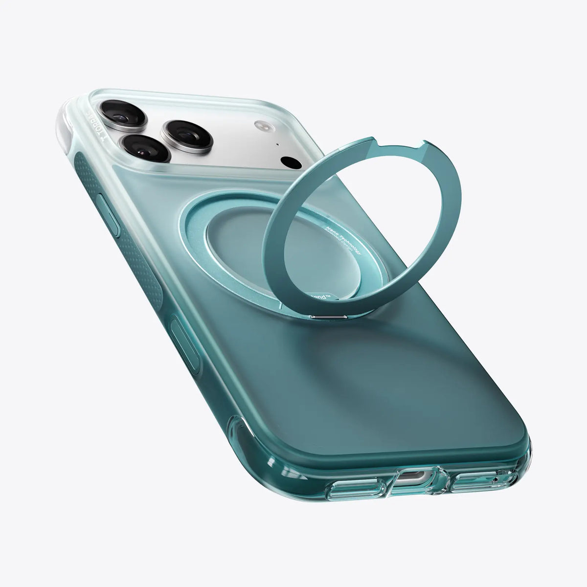 TORRAS Ostand O3 Air teal iPhone 17 Series case with integrated magnetic ring stand.