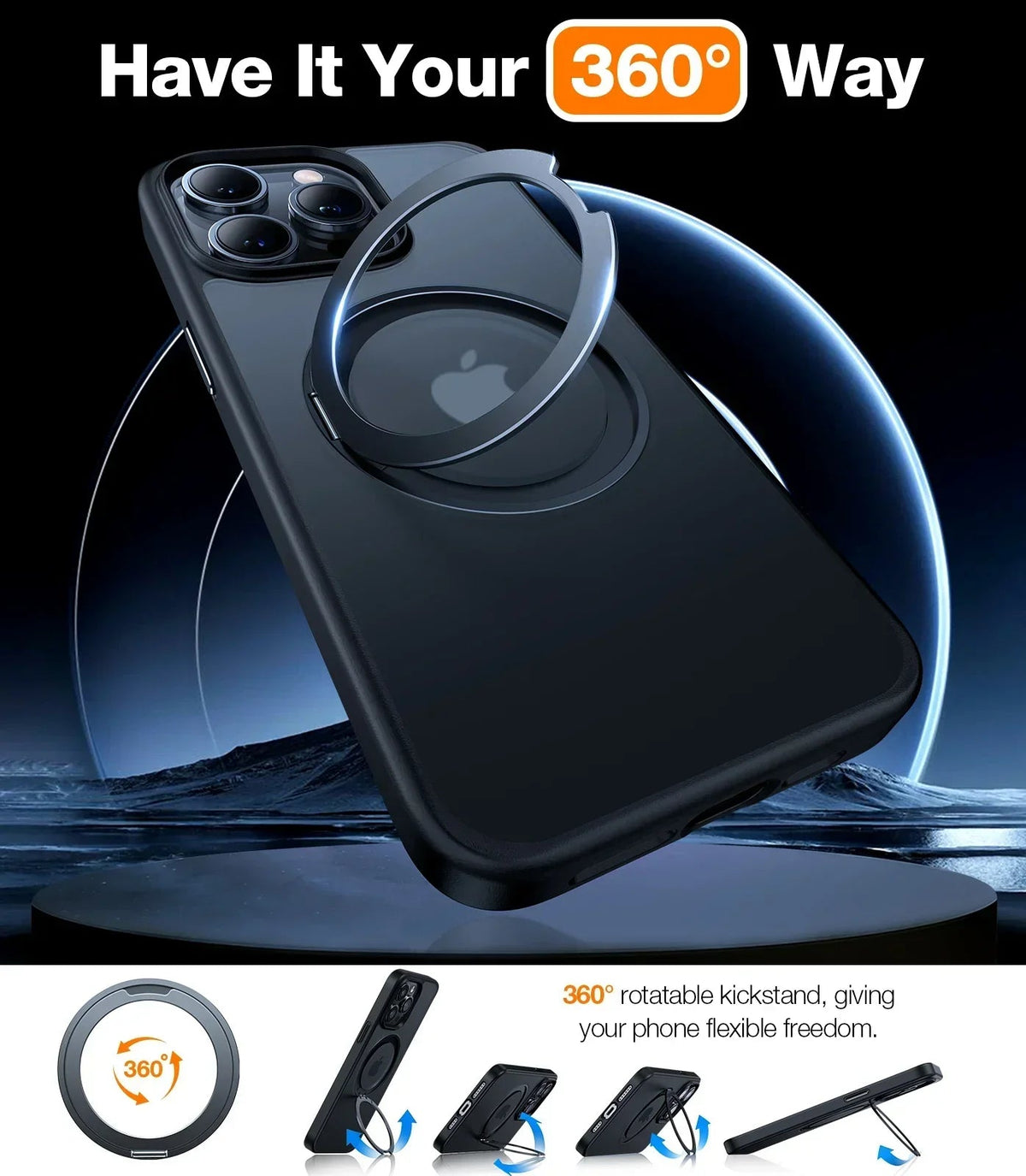 TORRAS Ostand R iPhone 15 case: 360° magnetic ring stand & rotatable kickstand.