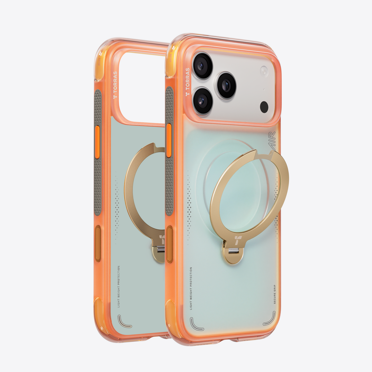 TORRAS Ostand Q3 Air iPhone 17 Pro Max case, orange and mint with magnetic stand