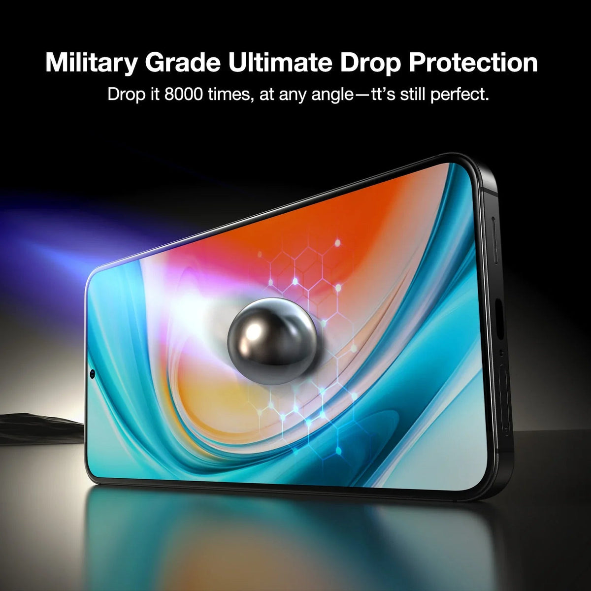 TORRAS GlassGo Samsung S25 Ultra screen protector: military grade drop protection, tested 8000 times.
