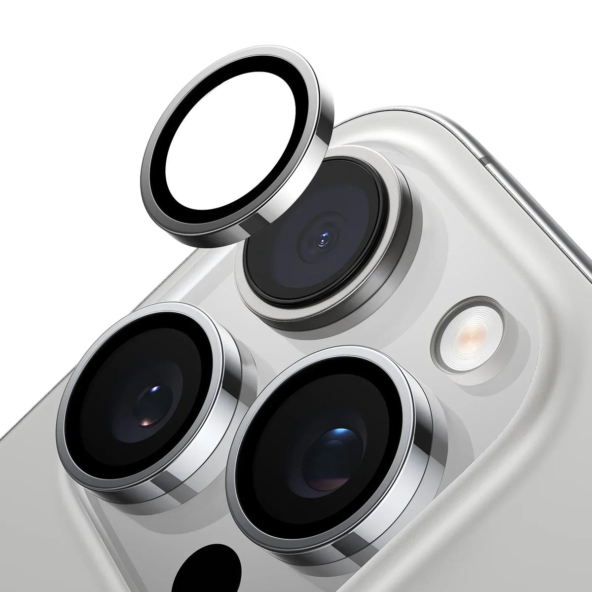 TORRAS Lensguard silver metal camera protector ring for iPhone 16 Pro Max