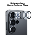 Detailed view of Samsung S26 Ultra camera lenses with protective rings and glass components.
