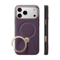 TORRAS Ostand Q3 VegSkin case for iPhone 18 Pro/Pro Max in plum with a champagne ring stand