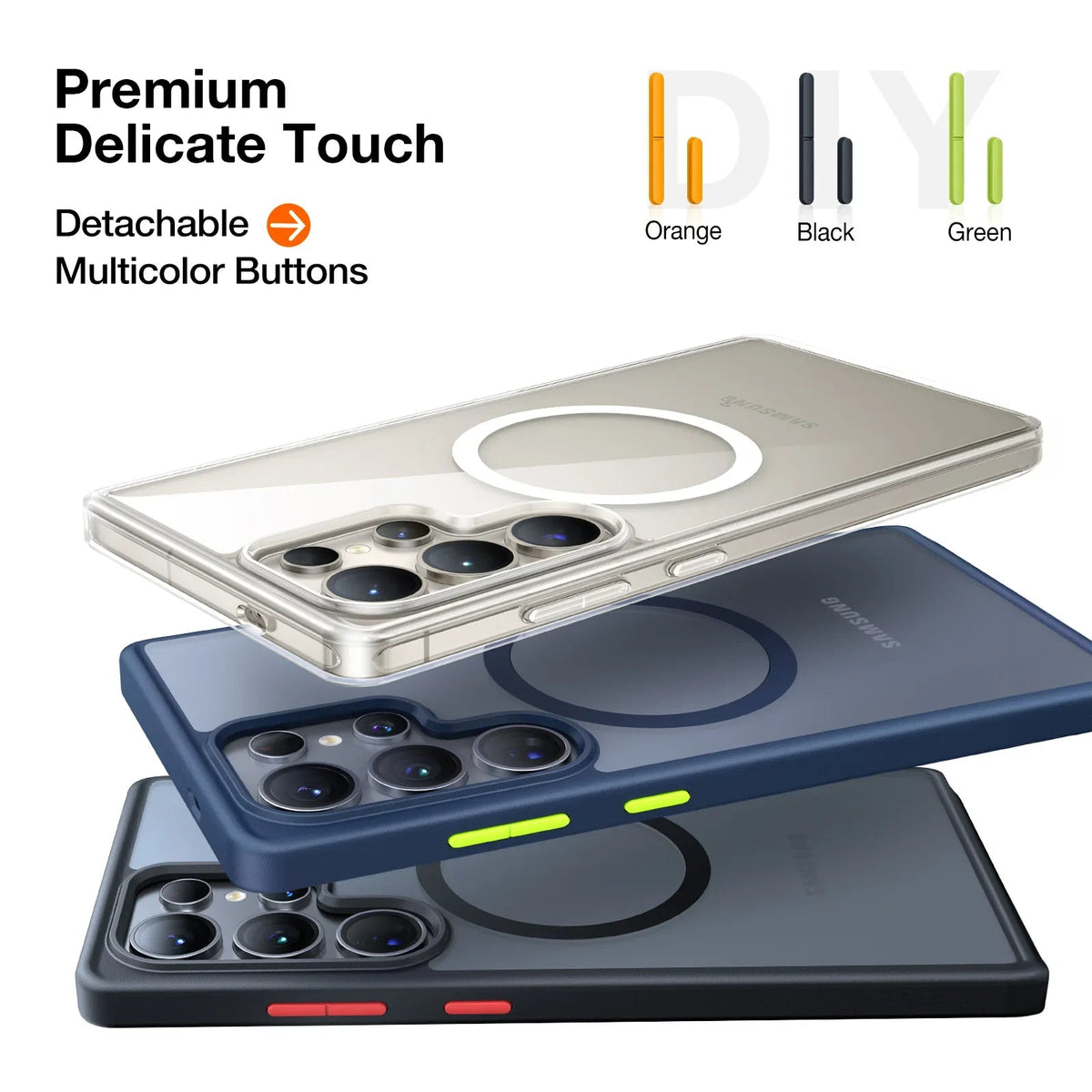 TORRAS Guardian-Mag Samsung S25 Plus case: MagSafe, detachable multicolor buttons.