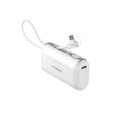 White TORRAS PocketVolt 5000mAh power bank, compact with built-in angled USB-C, no cables needed.