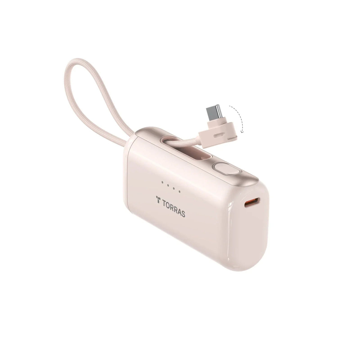 TORRAS mini power bank 5000mAh in beige with built-in angled USB-C connector