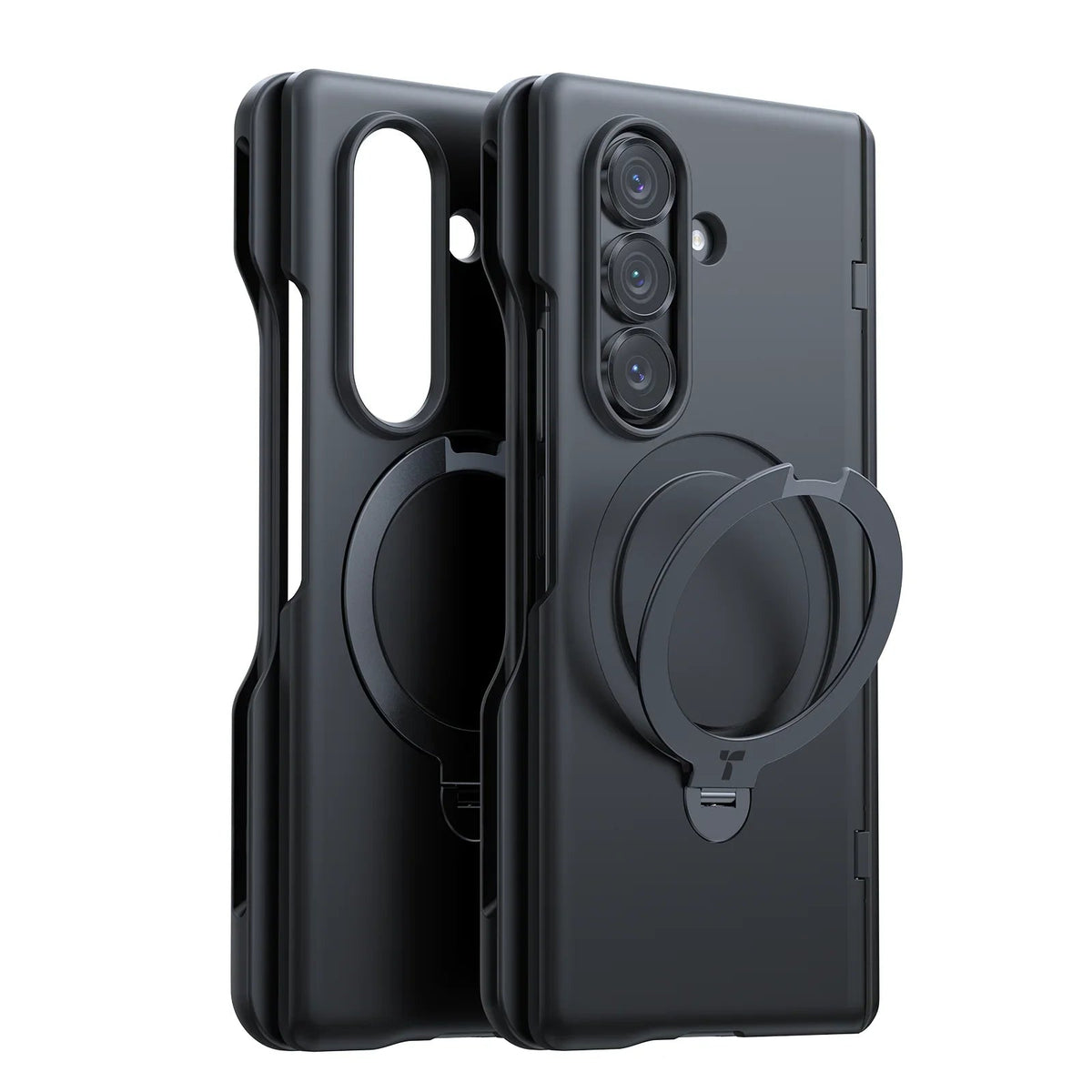 Black TORRAS Ostand Q3 Spin case for Samsung Z Fold 7 with rotating magnetic stand.