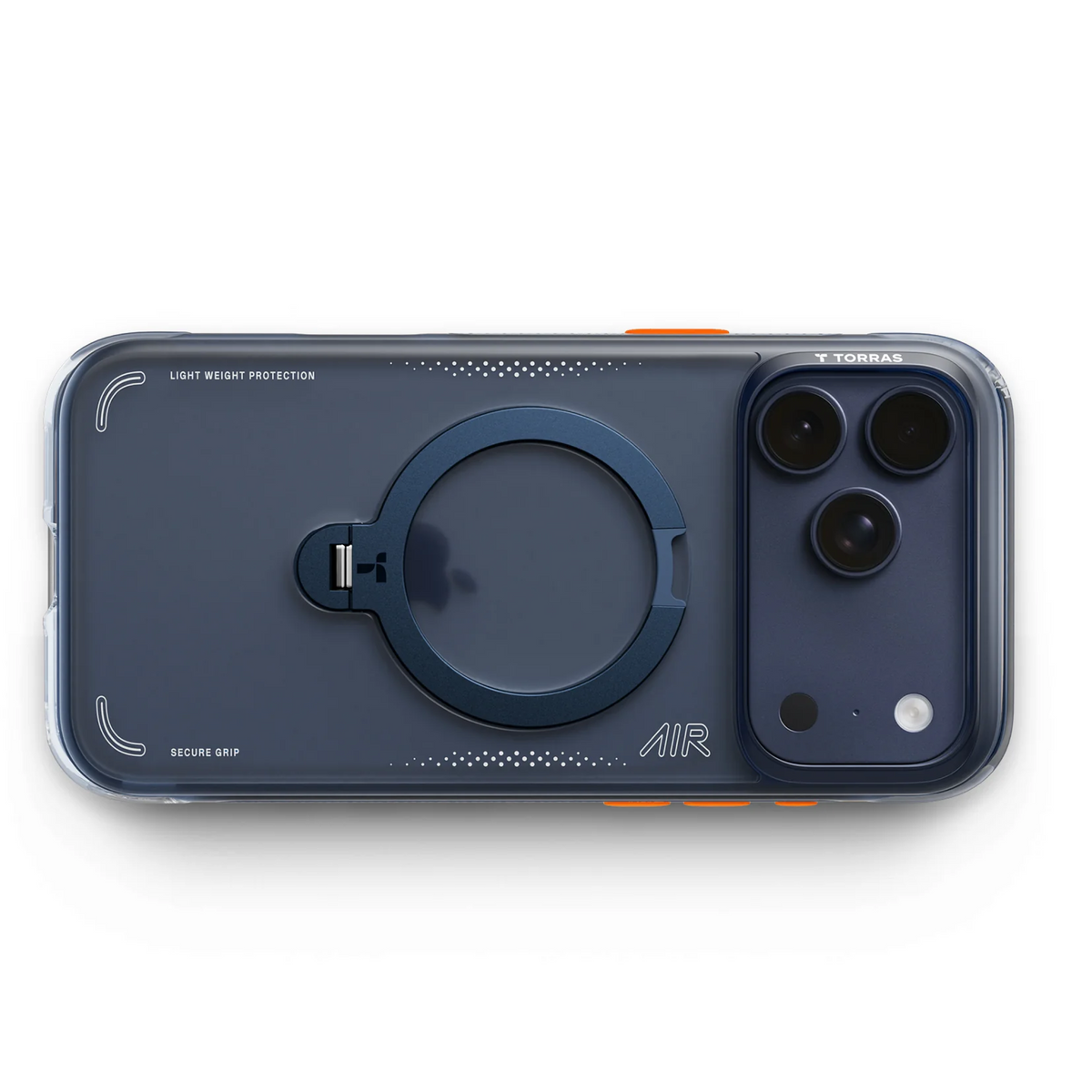 TORRAS Ostand Q3 Air iPhone 17 Pro Max case with ring stand, 'Light Weight Protection'.