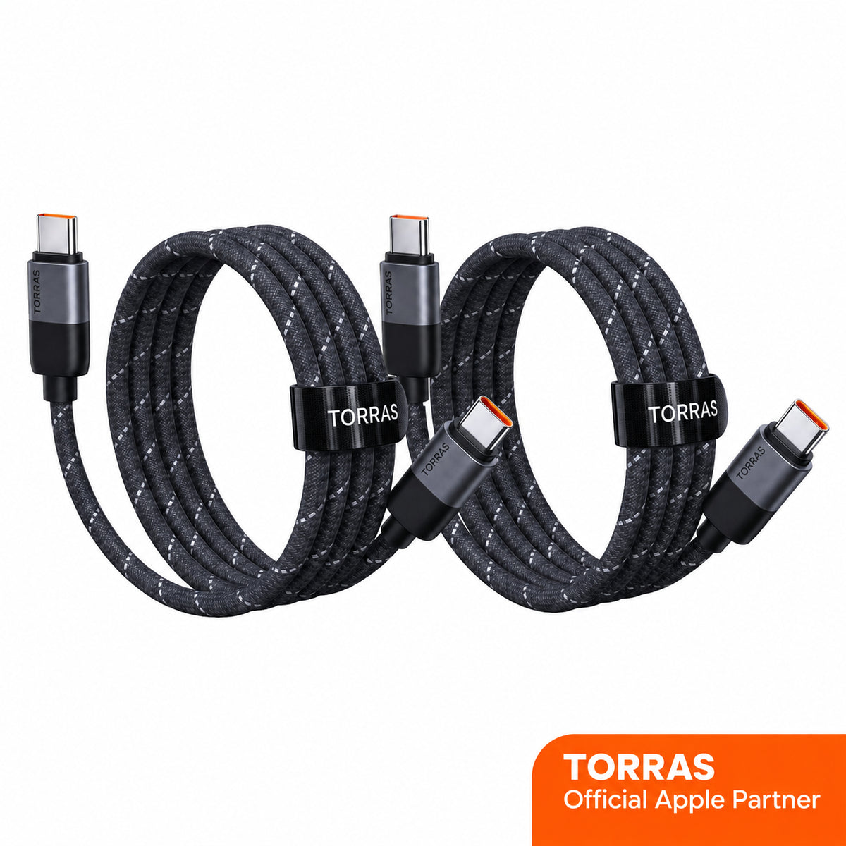 Two black braided NeoCable 60W USB-C charging cables