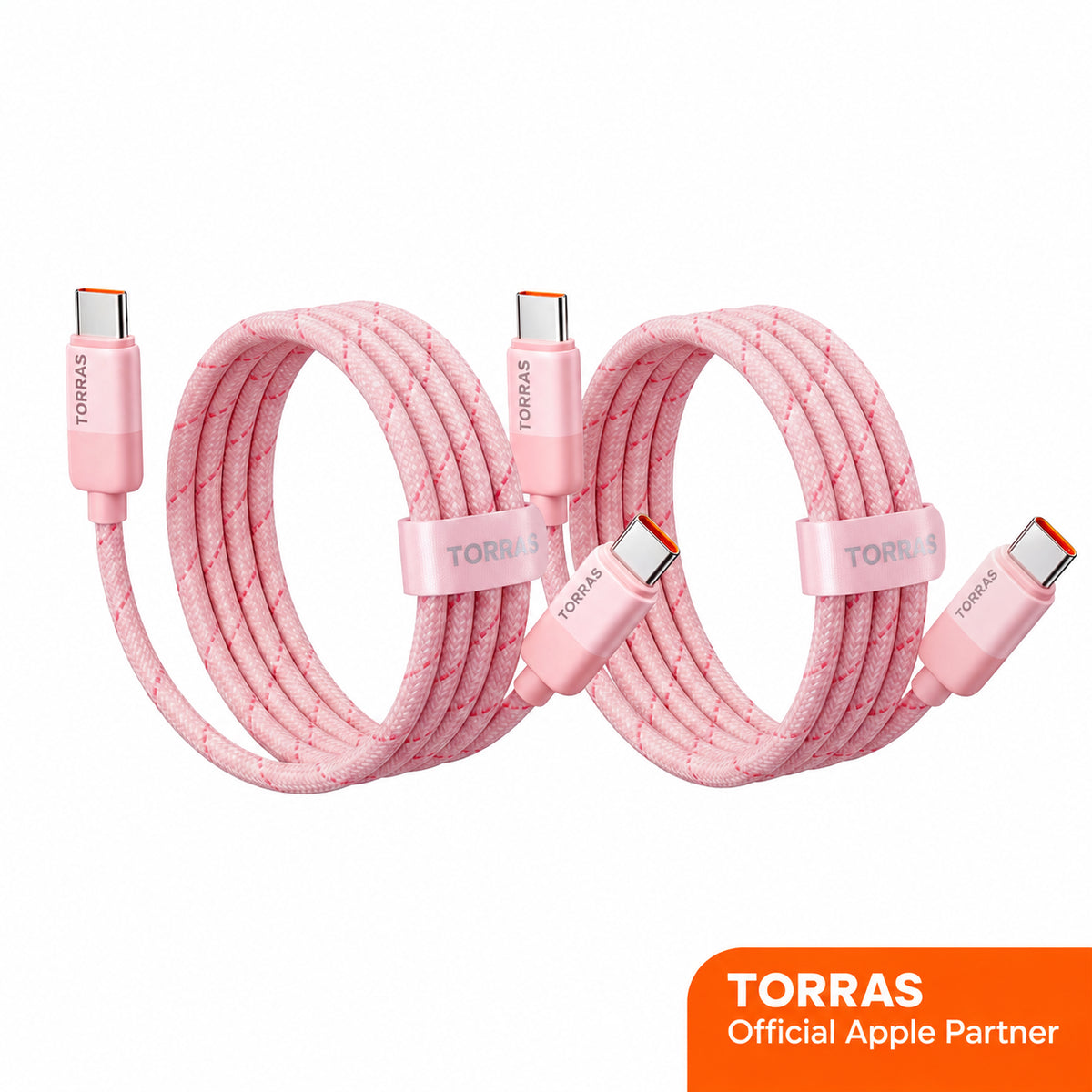 Two pink braided NeoCable 60W USB-C charging cables