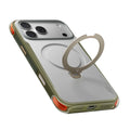 TORRAS Ostand Q3 Air Pro case for iPhone 18 Pro/Pro Max in olive green with a khaki ring stand, back and side view