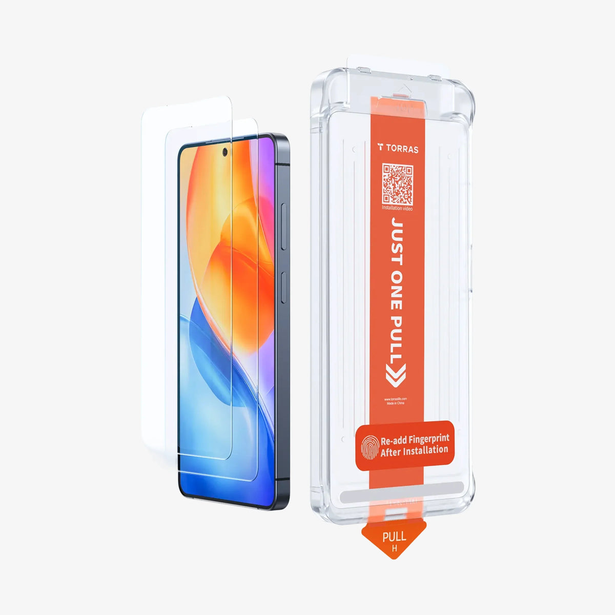 TORRAS GlassGo screen protector kit for Samsung S26 Series, featuring 'JUST ONE PULL' installation.