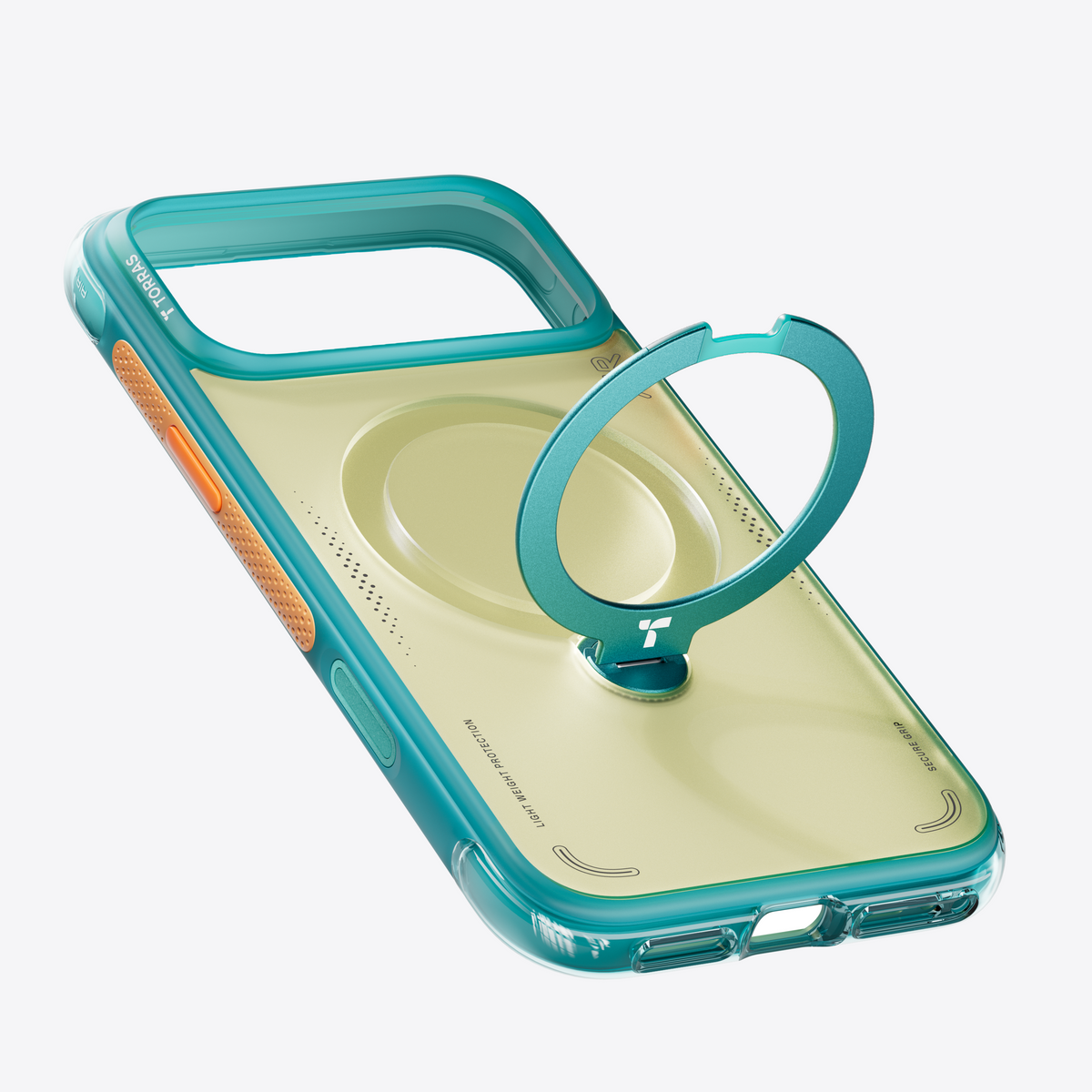 TORRAS Ostand Q3 Air slim magnetic stand case for iPhone 17 Pro, teal colorblock