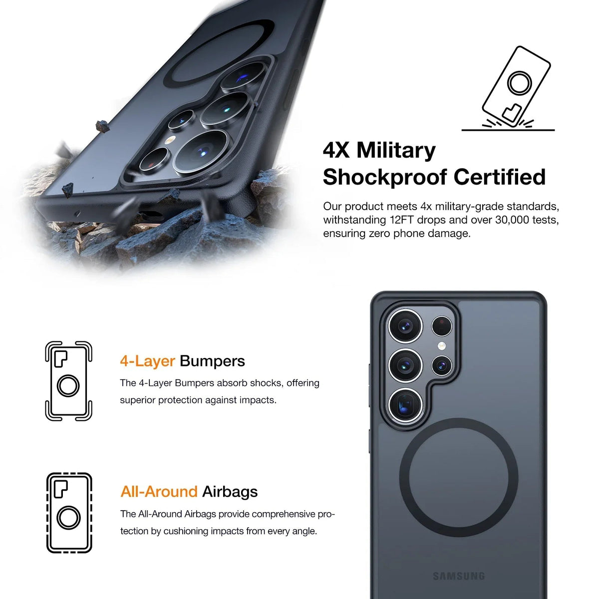 TORRAS Guardian-Mag MagSafe case for Samsung S25 Plus, 4X military shockproof.