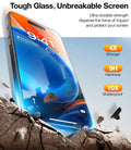 TORRAS GlassGo screen protector for iPhone 14, 10X shatterproof and 9H hardness demonstration.