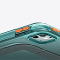 TORRAS Ostand K3 Neo iPad Pro 11 inch case, teal with orange buttons and pencil holder.