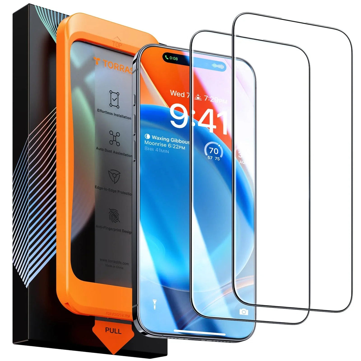 TORRAS GlassGo iPhone 13 tempered glass protector with easy install frame.