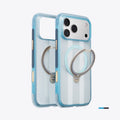TORRAS Ostand Q3 Air iPhone 17 Pro case: lightweight, protective, with blue trim and ring stand.