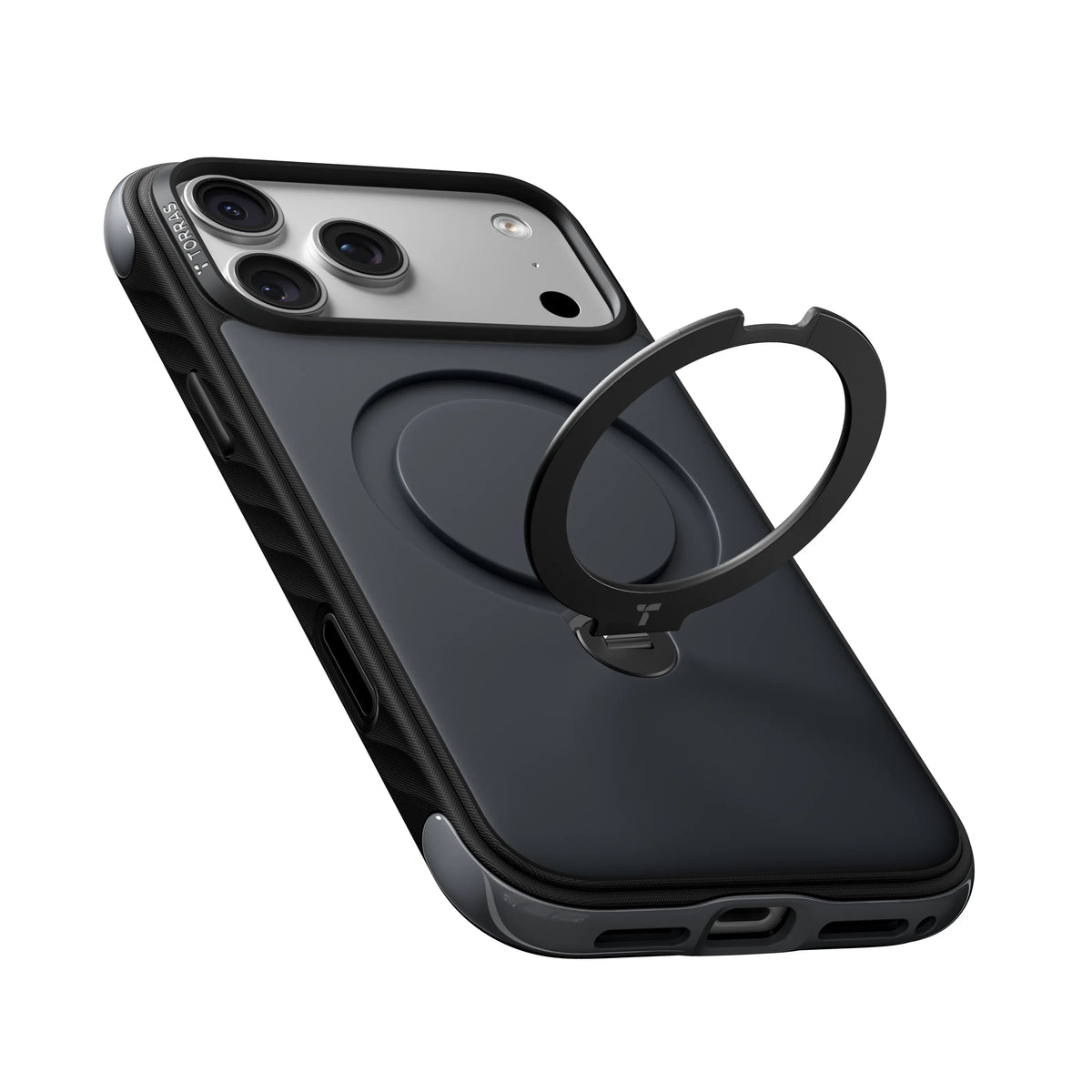 TORRAS Ostand Q3 Rugged case for iPhone 18 Pro/Pro Max in matte black with raised camera bezels