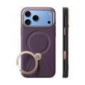 TORRAS Ostand Q3 VegSkin case for iPhone 18 Pro/Pro Max in plum with a champagne ring stand