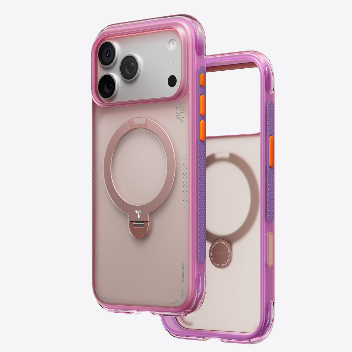 TORRAS Ostand Q3 Air iPhone 17 Pro Max case with colorblock pink/purple and magnetic stand.