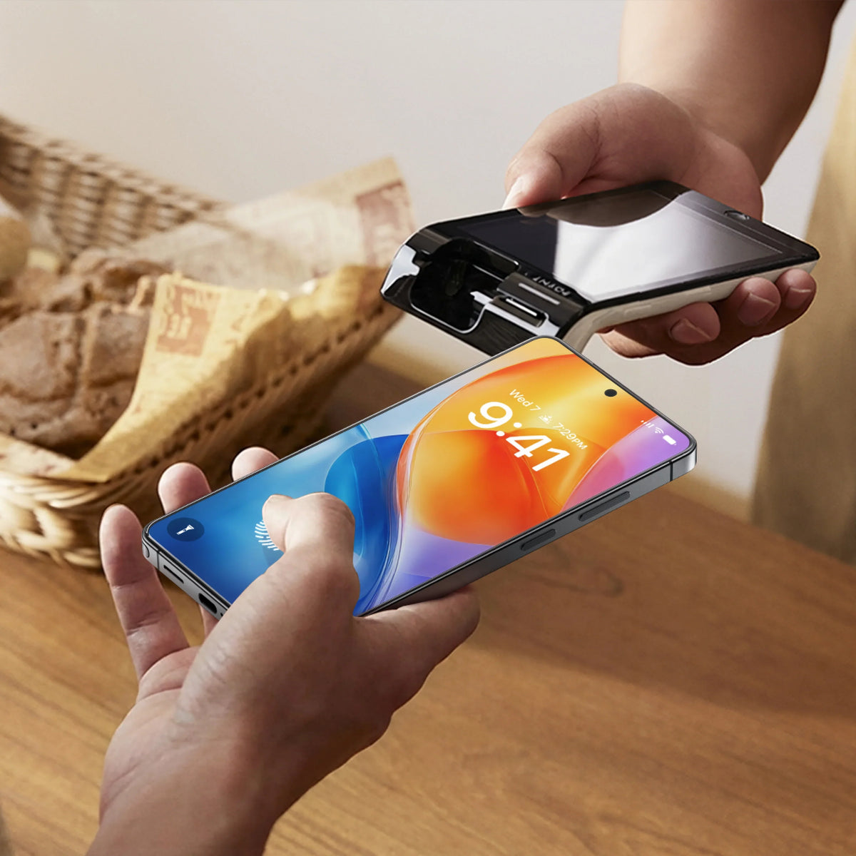 GlassGo screen protector on Samsung S26 Series phone for contactless payment.