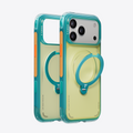 TORRAS Ostand Q3 Air iPhone 17 Pro case in teal and lime green with magnetic stand