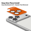 TORRAS orange template for iPhone 17 camera lens protector, easy install & removal.